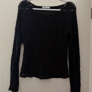 Arizona Sheer Lace Mesh Long Sleeve Top Black Fitted Stretch Size M